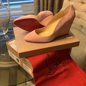 Christian Louboutin (pink suede dressy wedge)